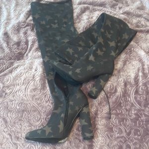 Star Print High Knee Boots